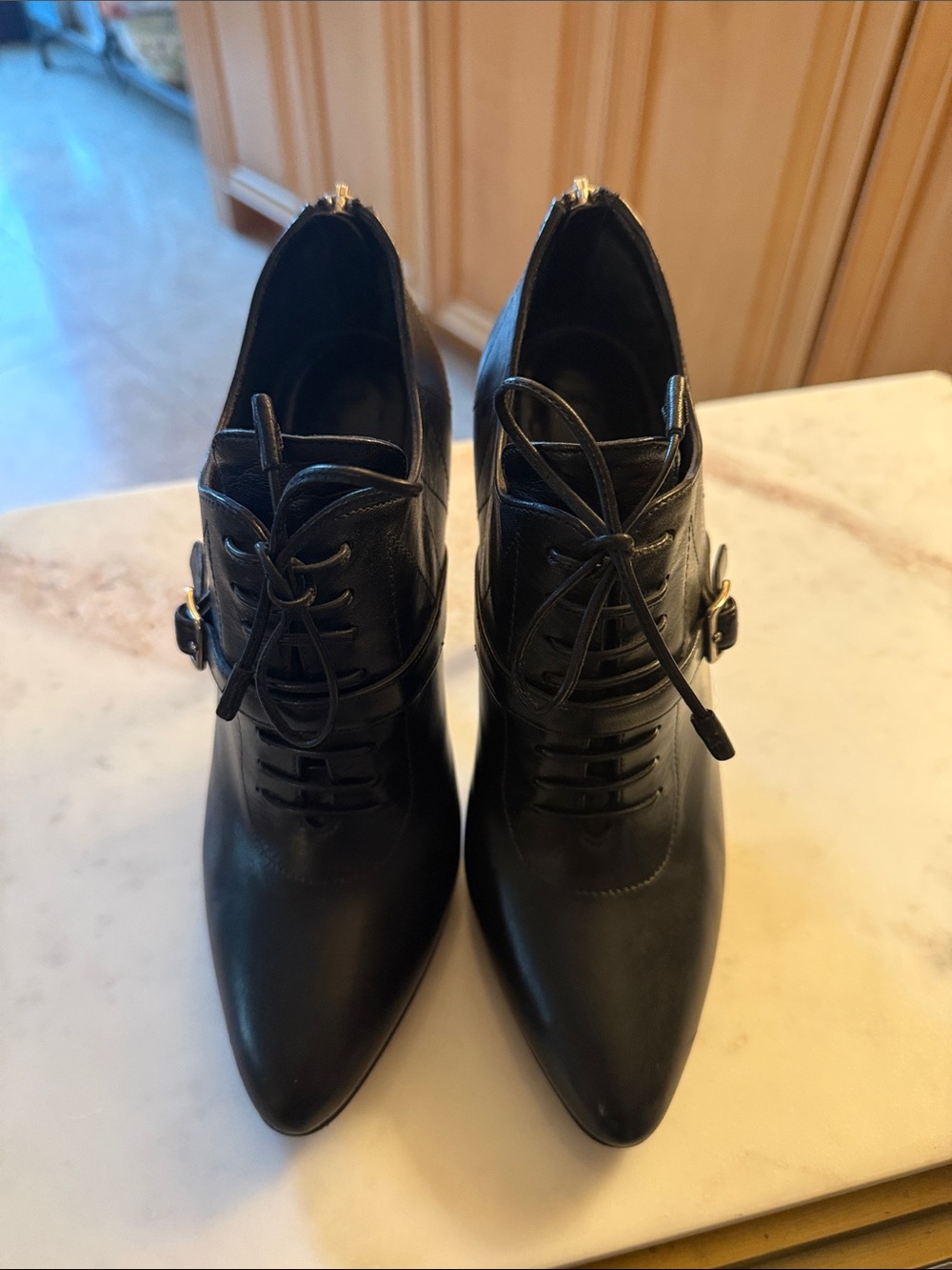 Prada Classic Black Pointed-Toe Lace-Up Heeled Ankle Boots